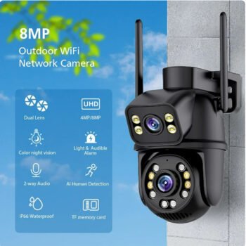 กล้องรักษาความปลอดภัยไร้สาย PTZ 8MP 4K ที่มีเลนส์คู่ หน้าจอคู่ ระบบตรวจจับมนุษย์ด้วยปัญญาประดิษฐ์ ติดตามอัตโนมัติ กล้องรักษาความปลอดภัยกลางแจ้งแบบไร้สาย แอป iCSee